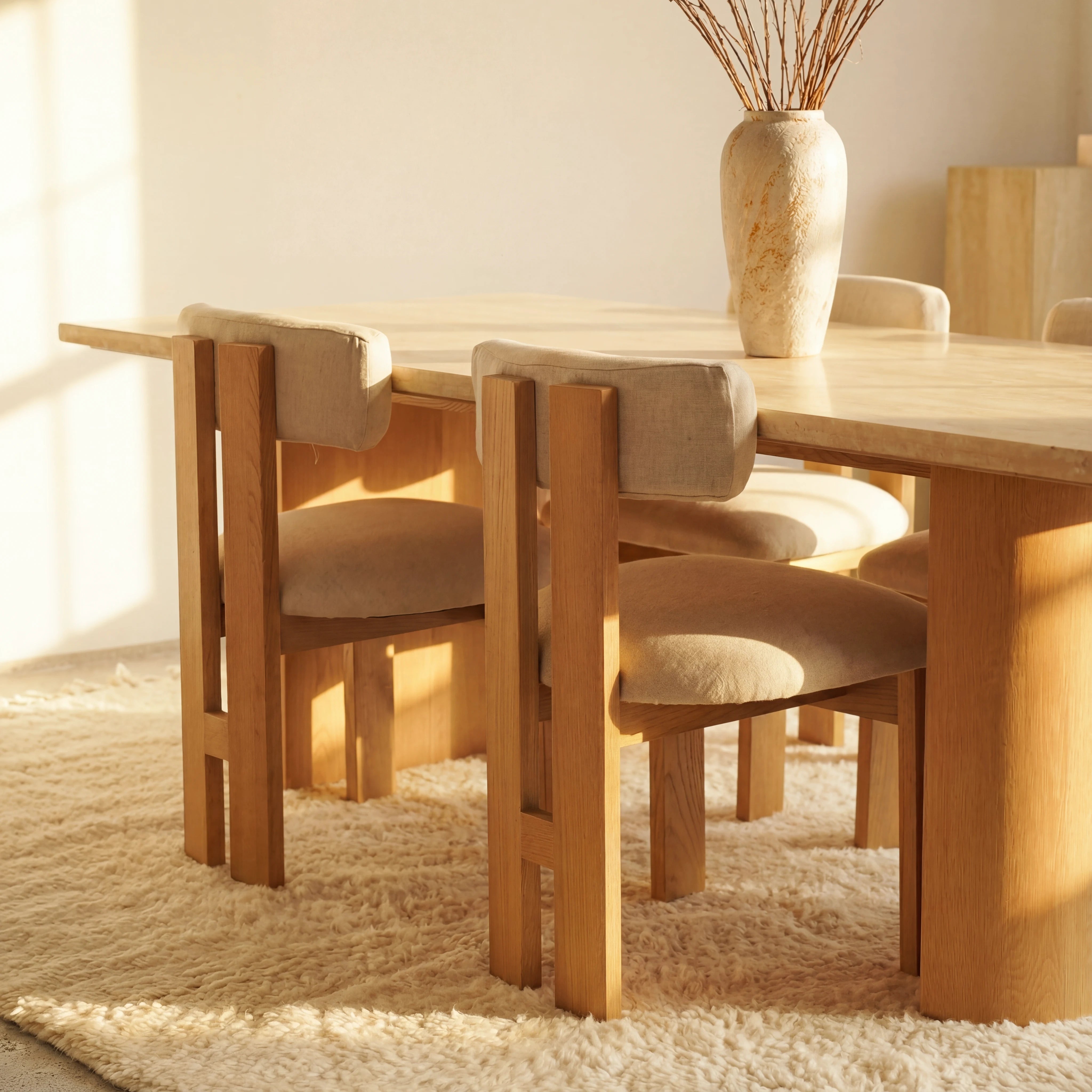 Ovelo Dining Table Oak wood with travertine top
