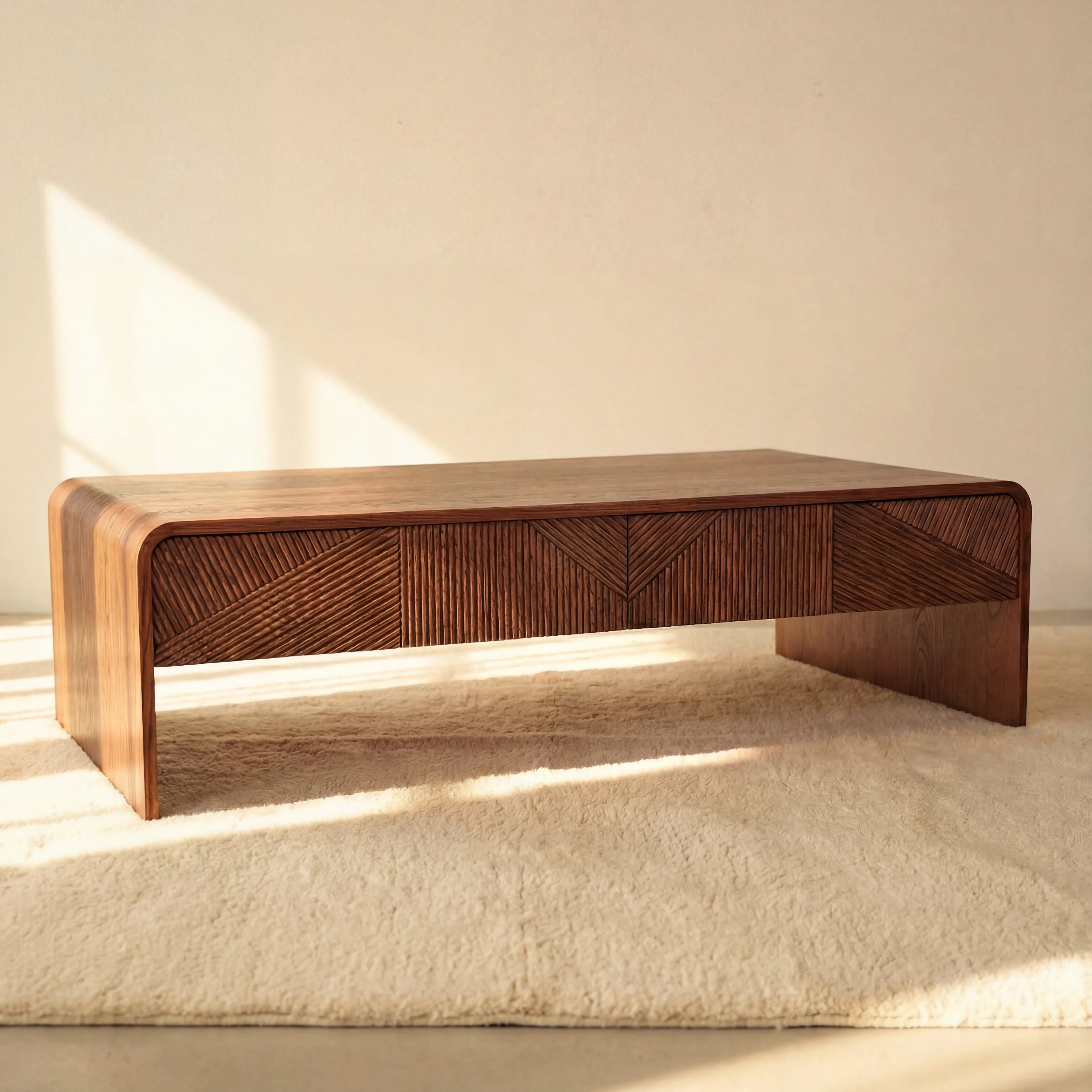 VISTA Coffee Table White oak with sculpted slat detailing
