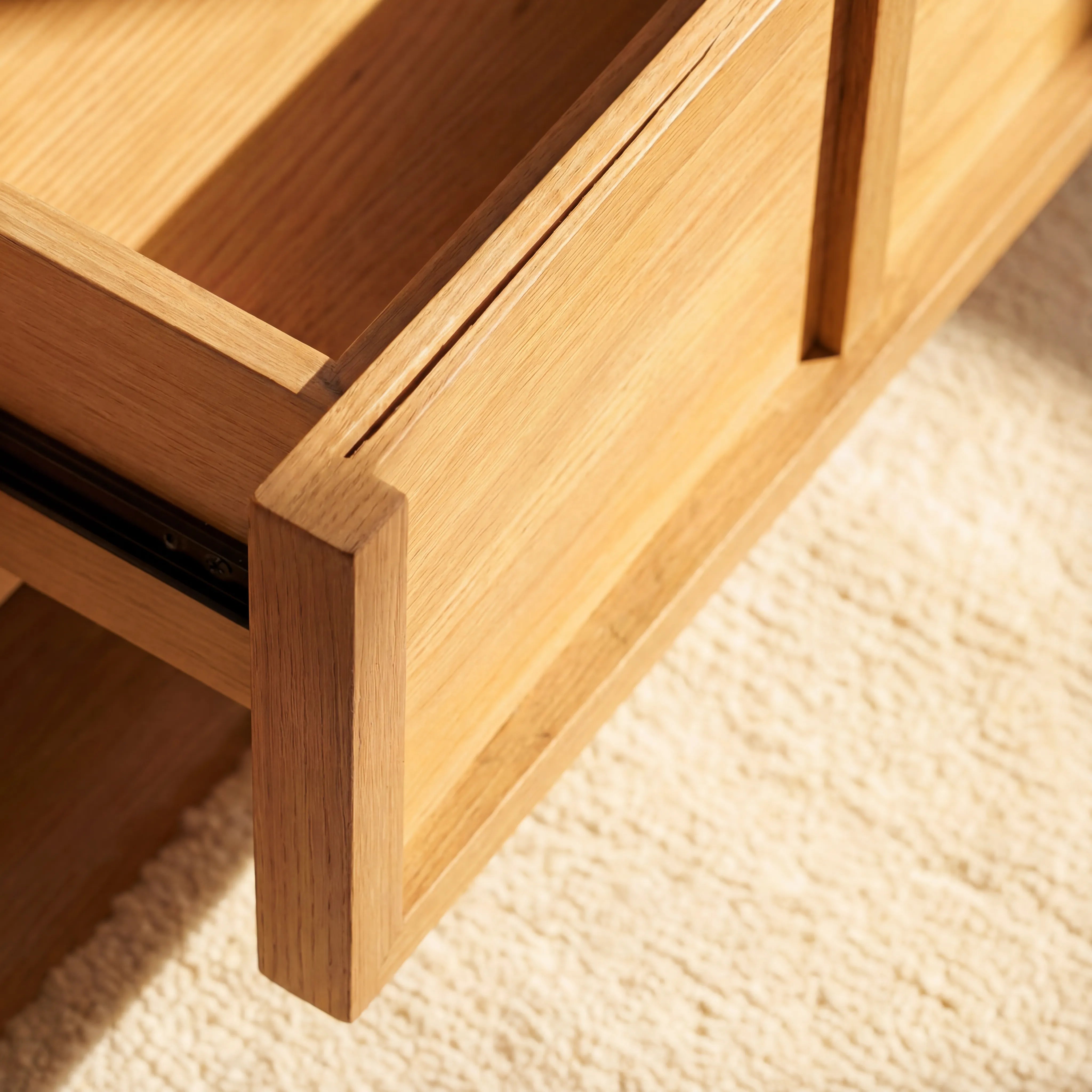 Hearth Bedside Table Oak wood with travertine top