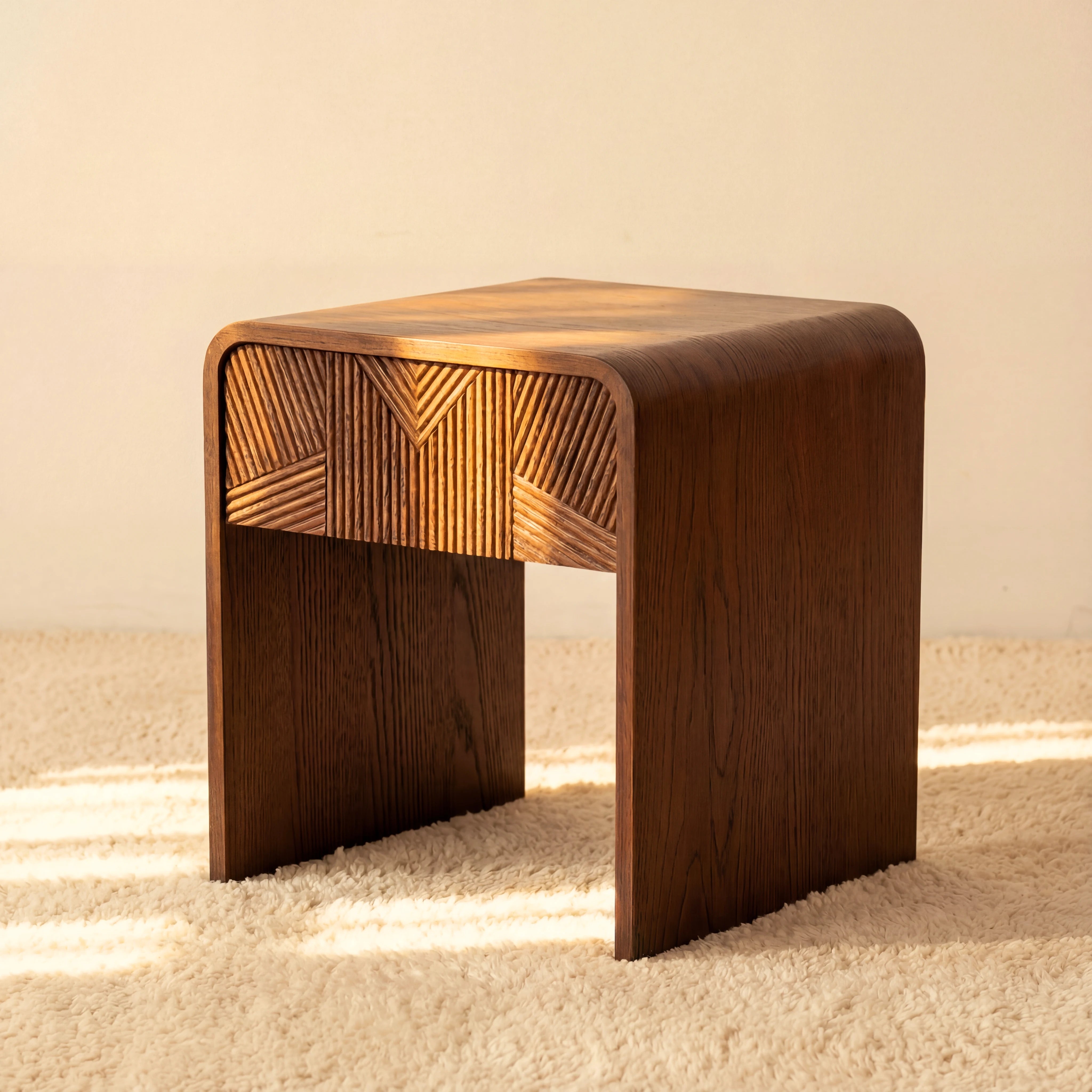 Vista Side Table White oak with sculpted slat detailing