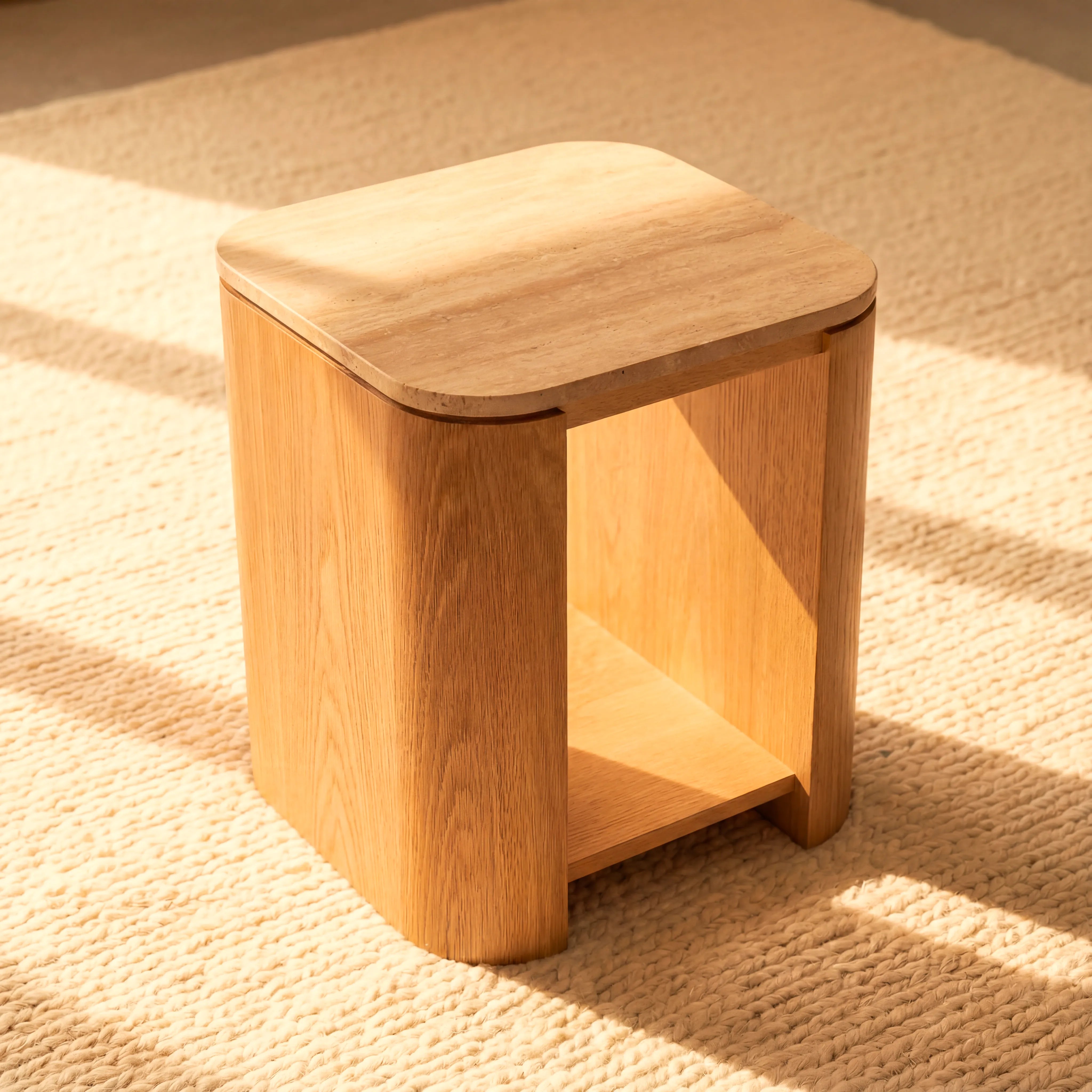 Ovelo Side Table Oak wood with travertine top