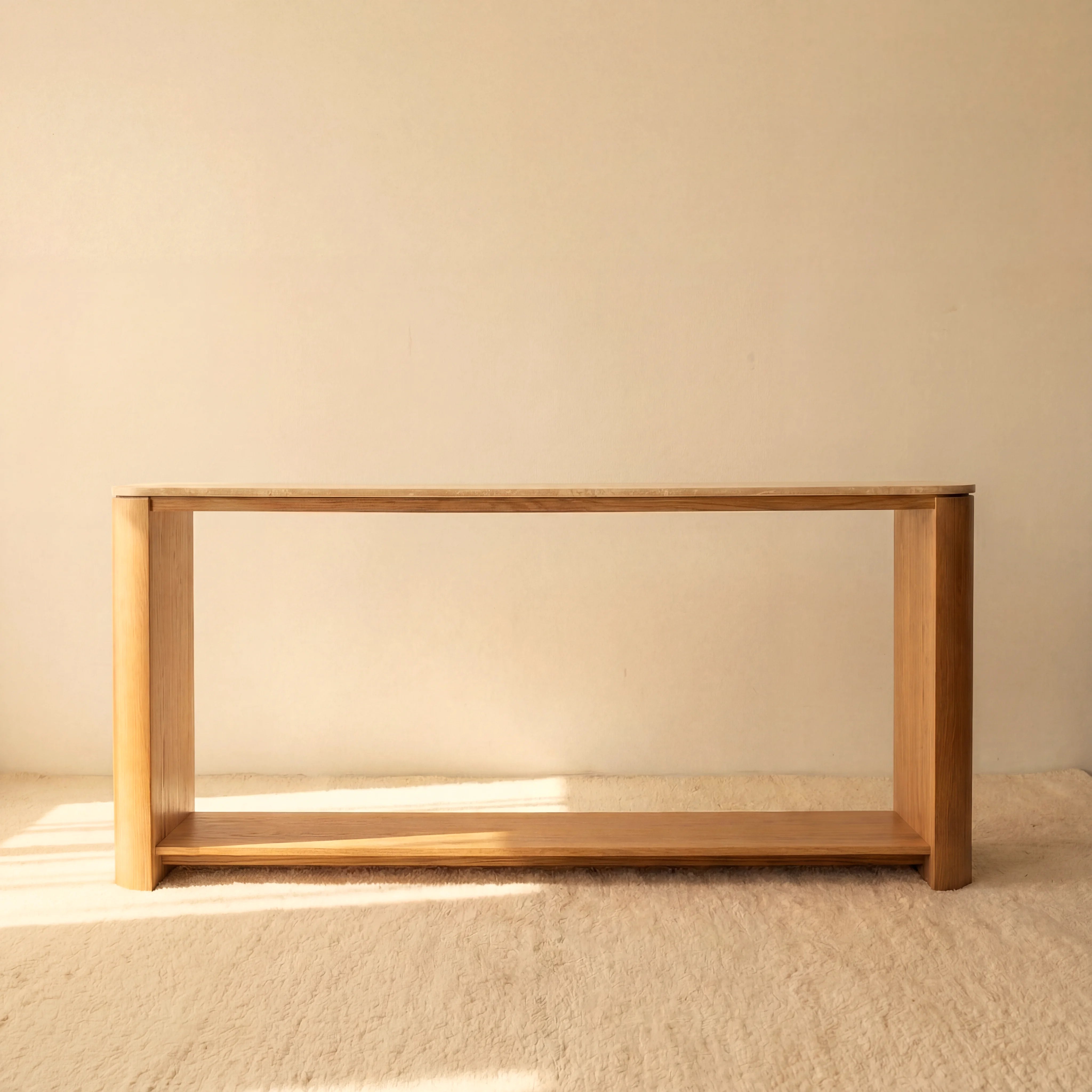 Ovelo Console Table Oak wood with travertine top