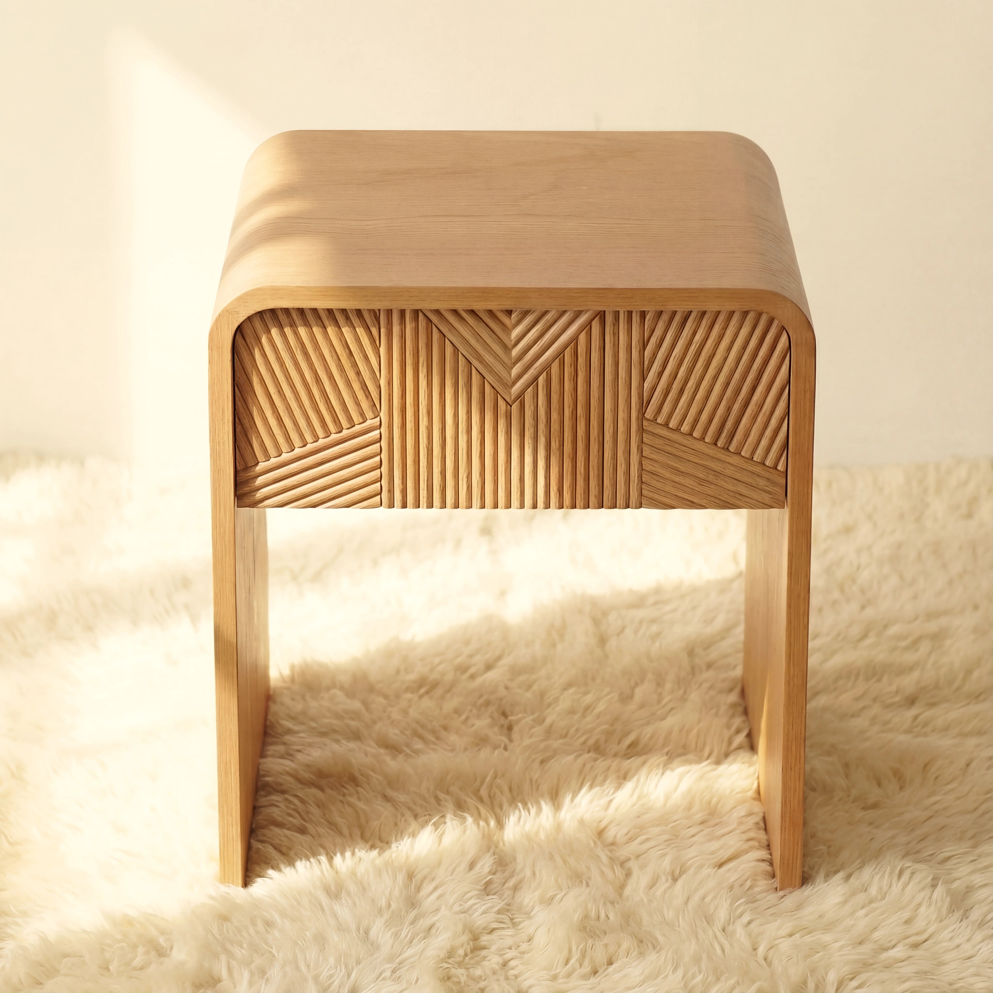 Vista Side Table White oak with sculpted slat detailing