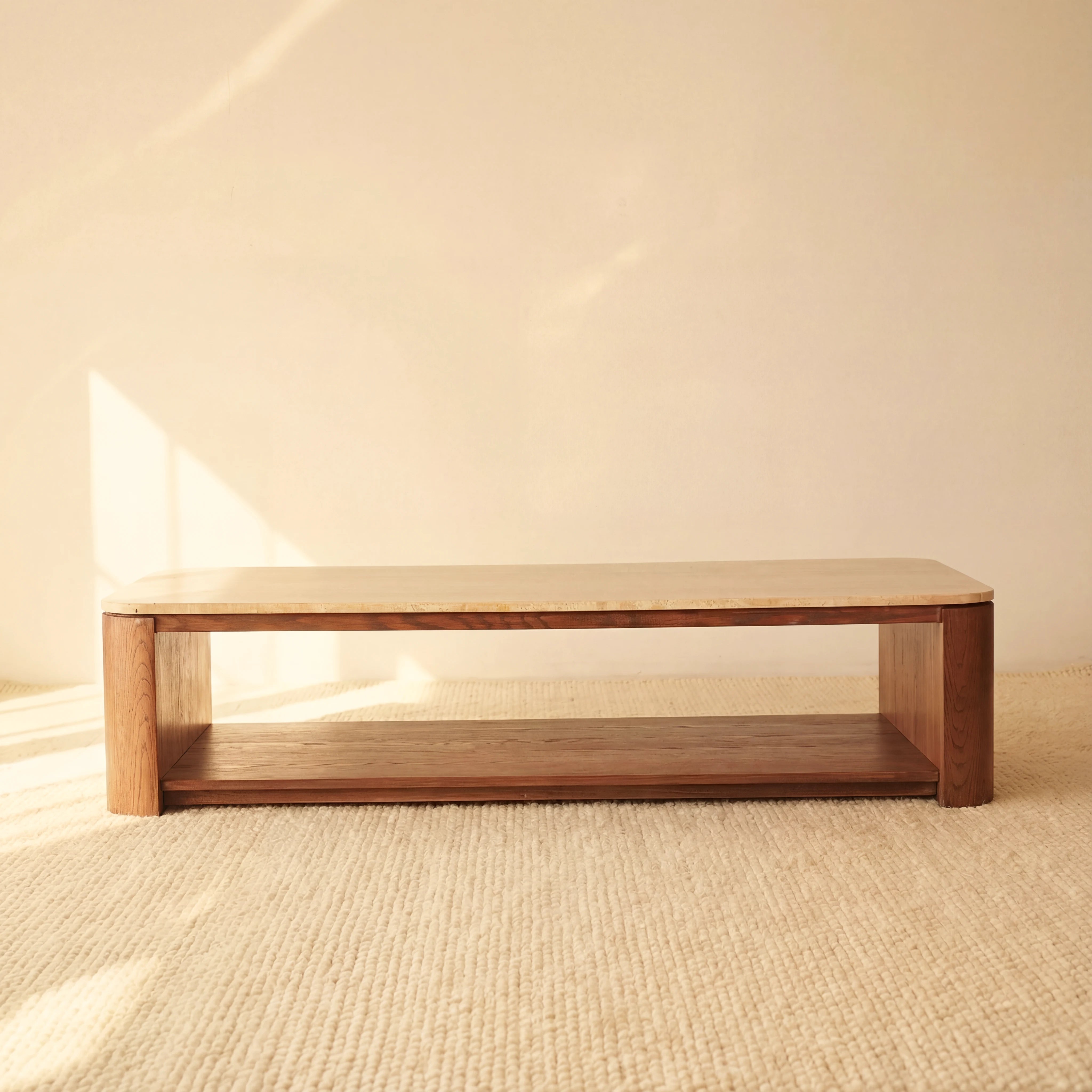 Ovelo Coffee Table Oak wood with travertine top