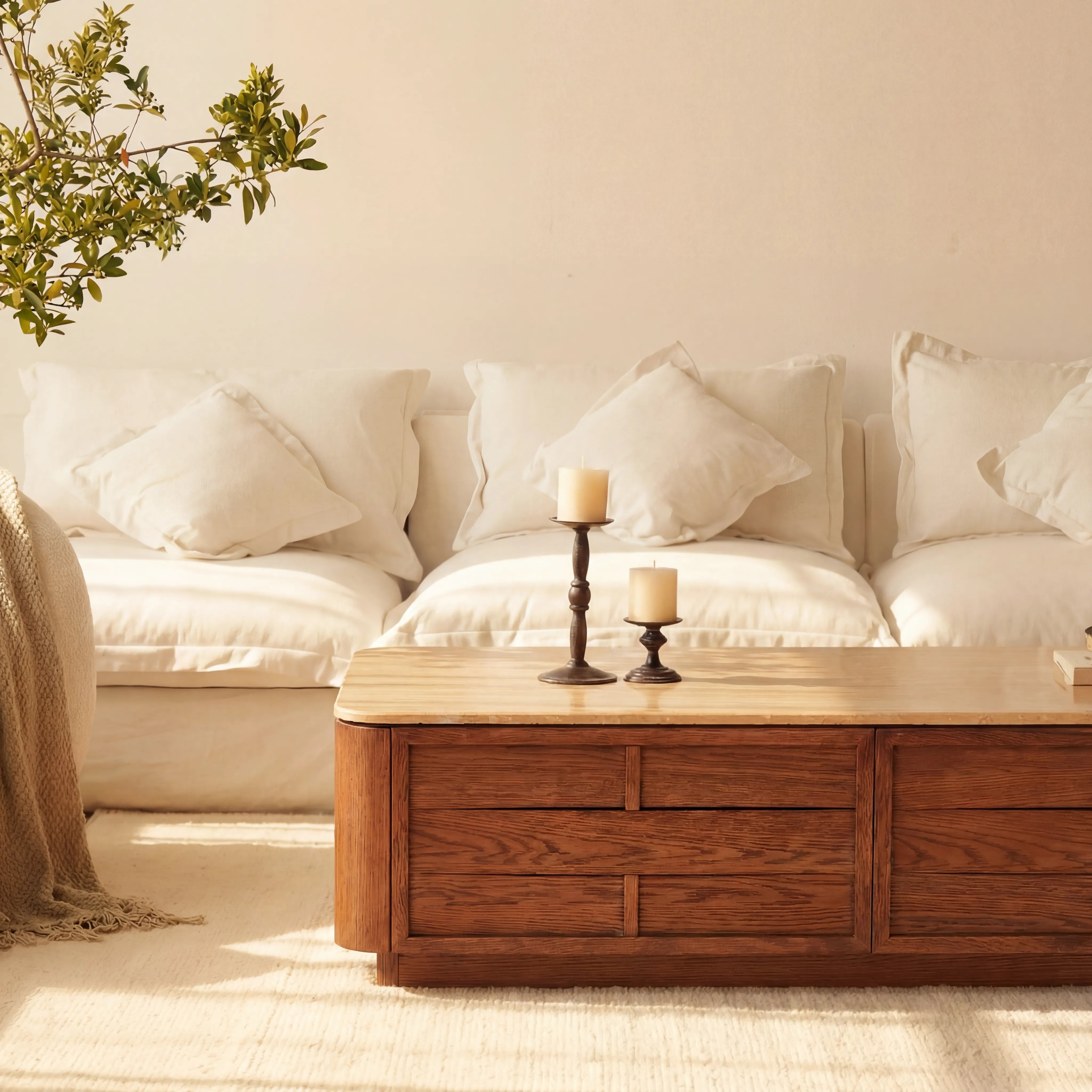 Hearth Coffee Table Oak wood with travertine top