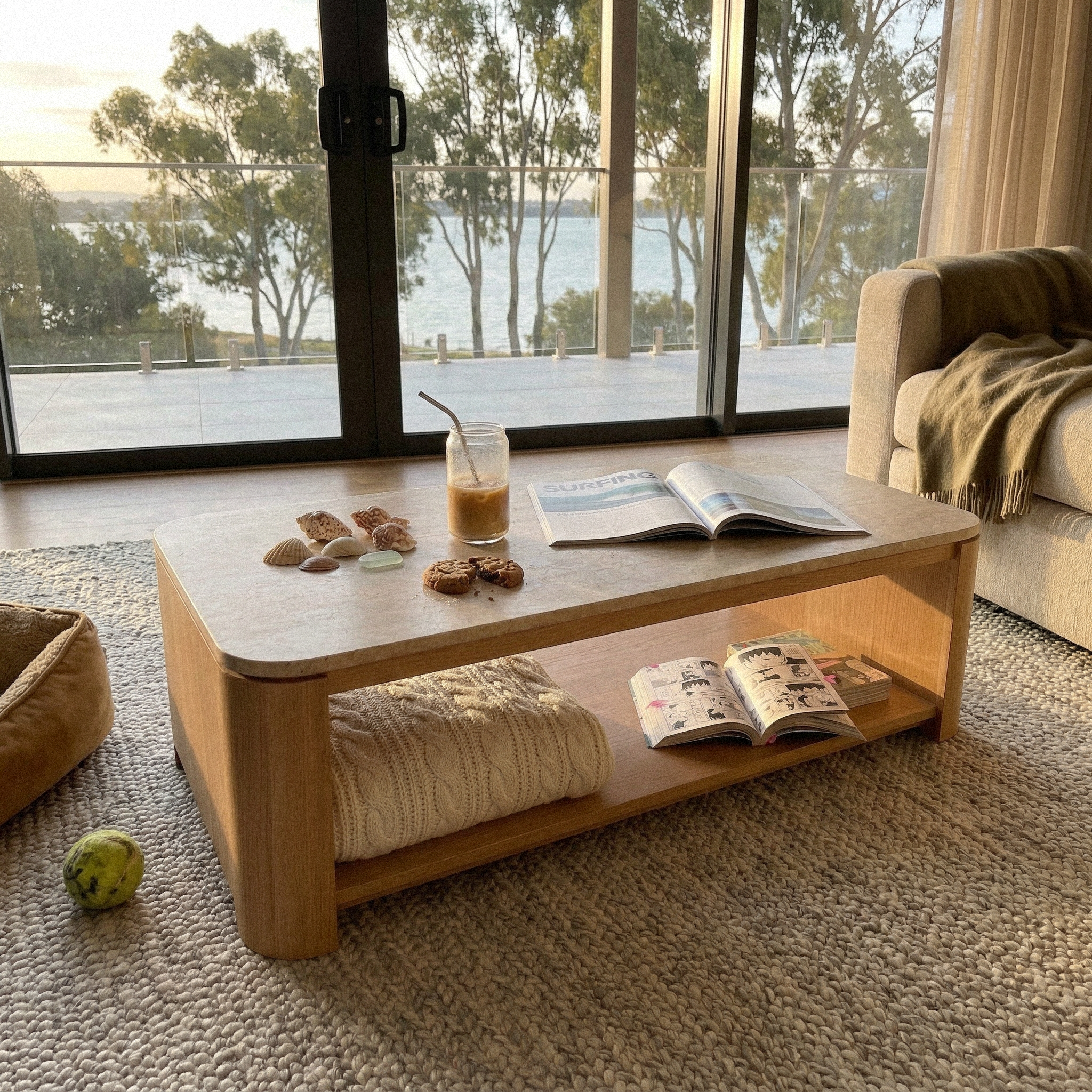 Ovelo Coffee Table Oak wood with travertine top