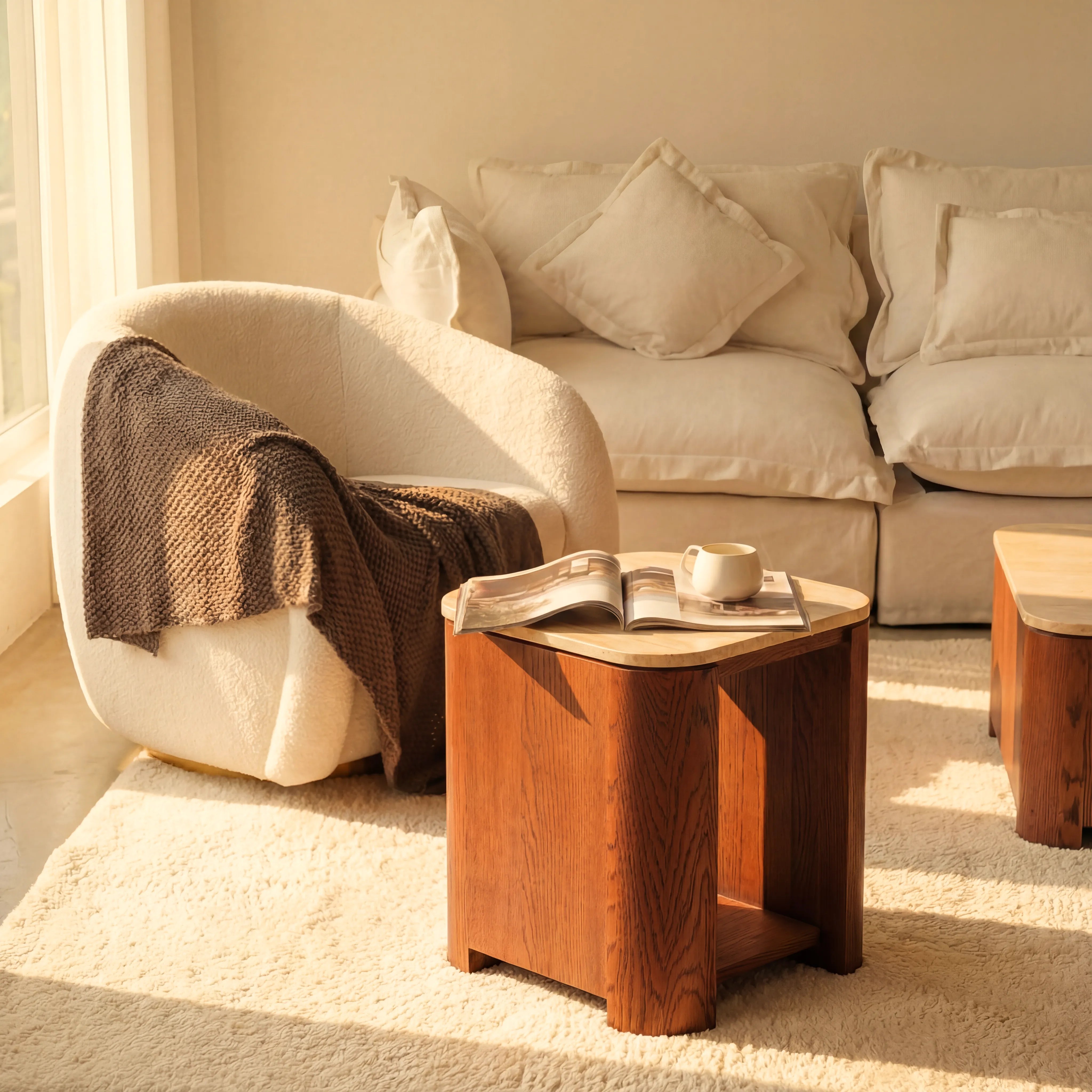 Ovelo Side Table Oak wood with travertine top