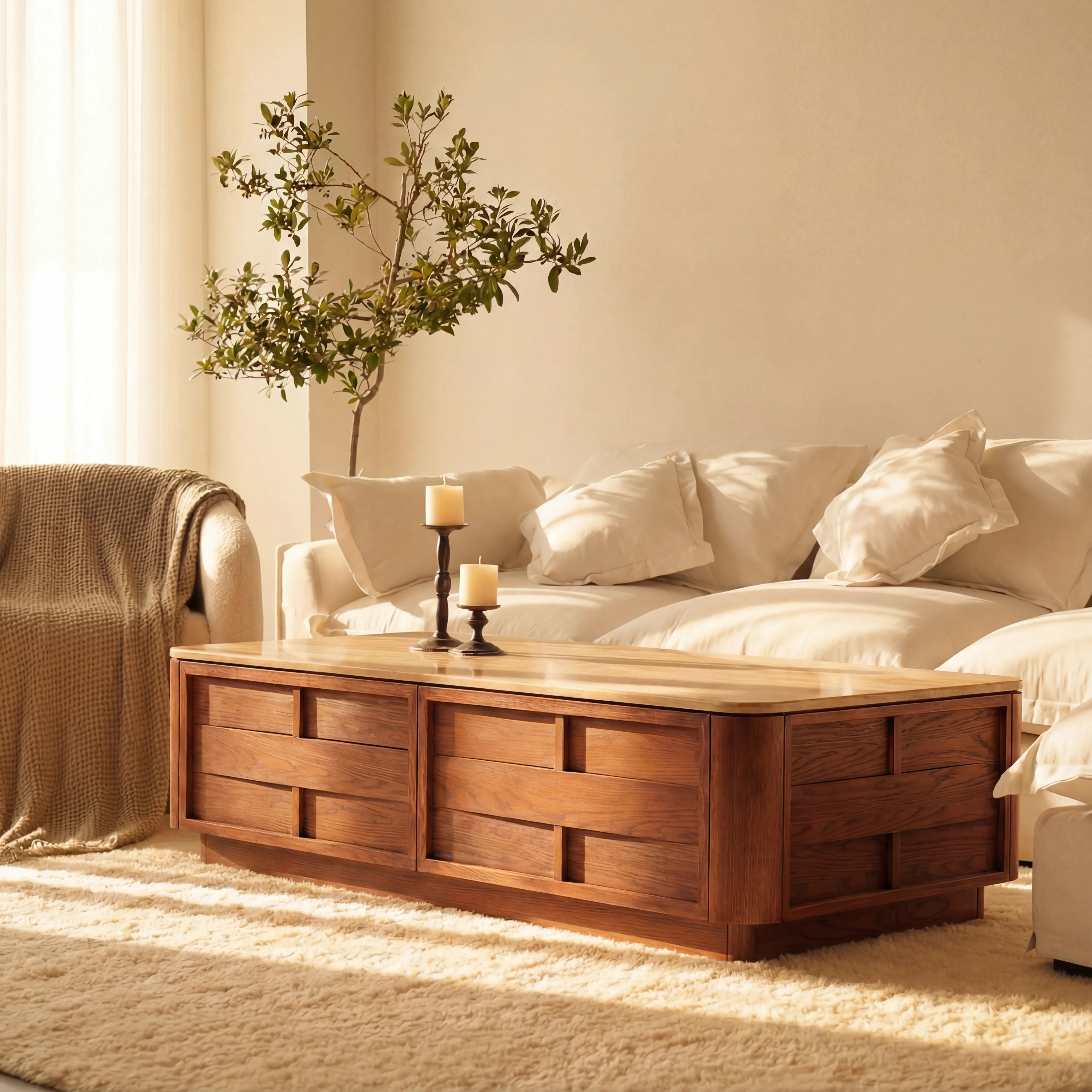 Hearth Coffee Table Oak wood with travertine top