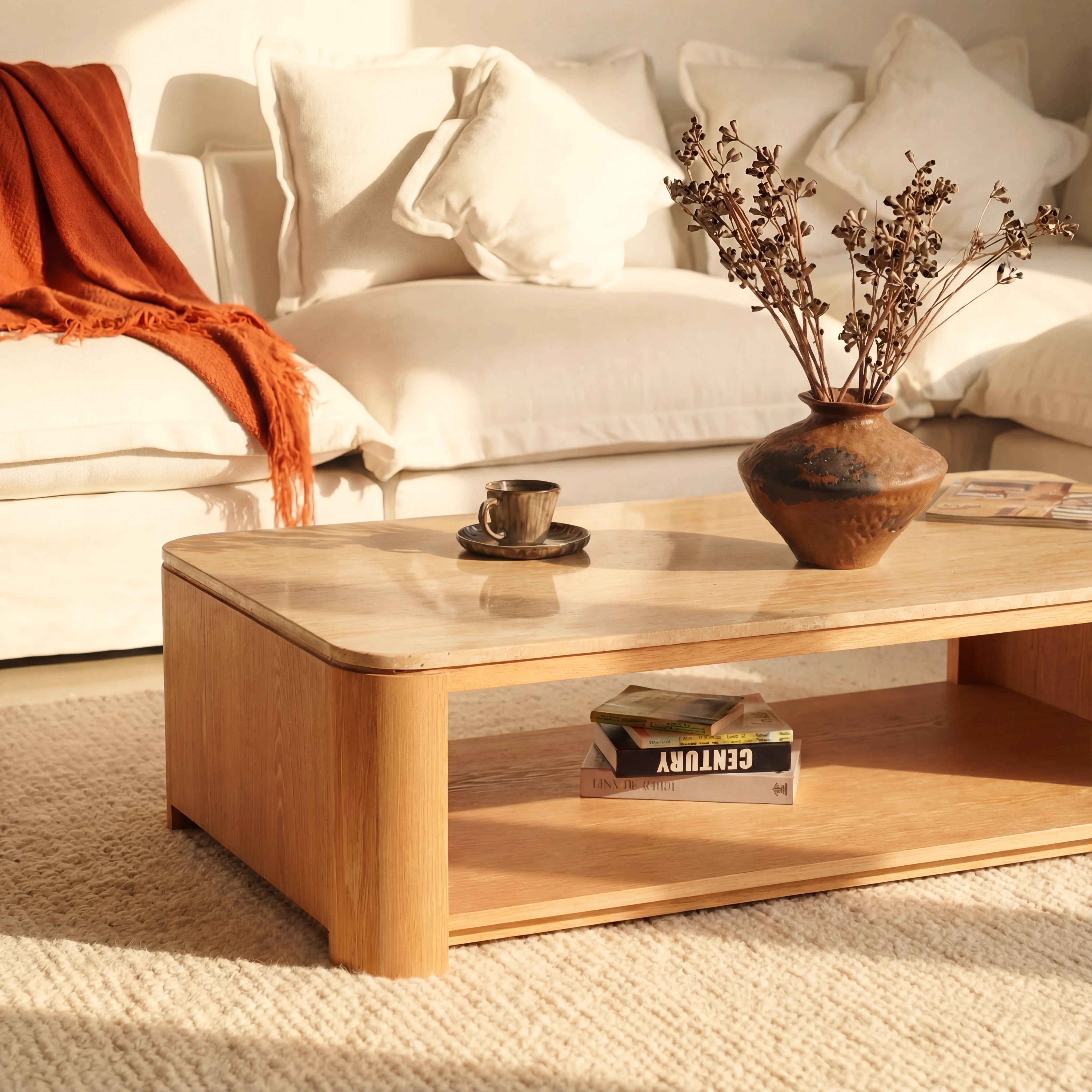 Ovelo Coffee Table Oak wood with travertine top