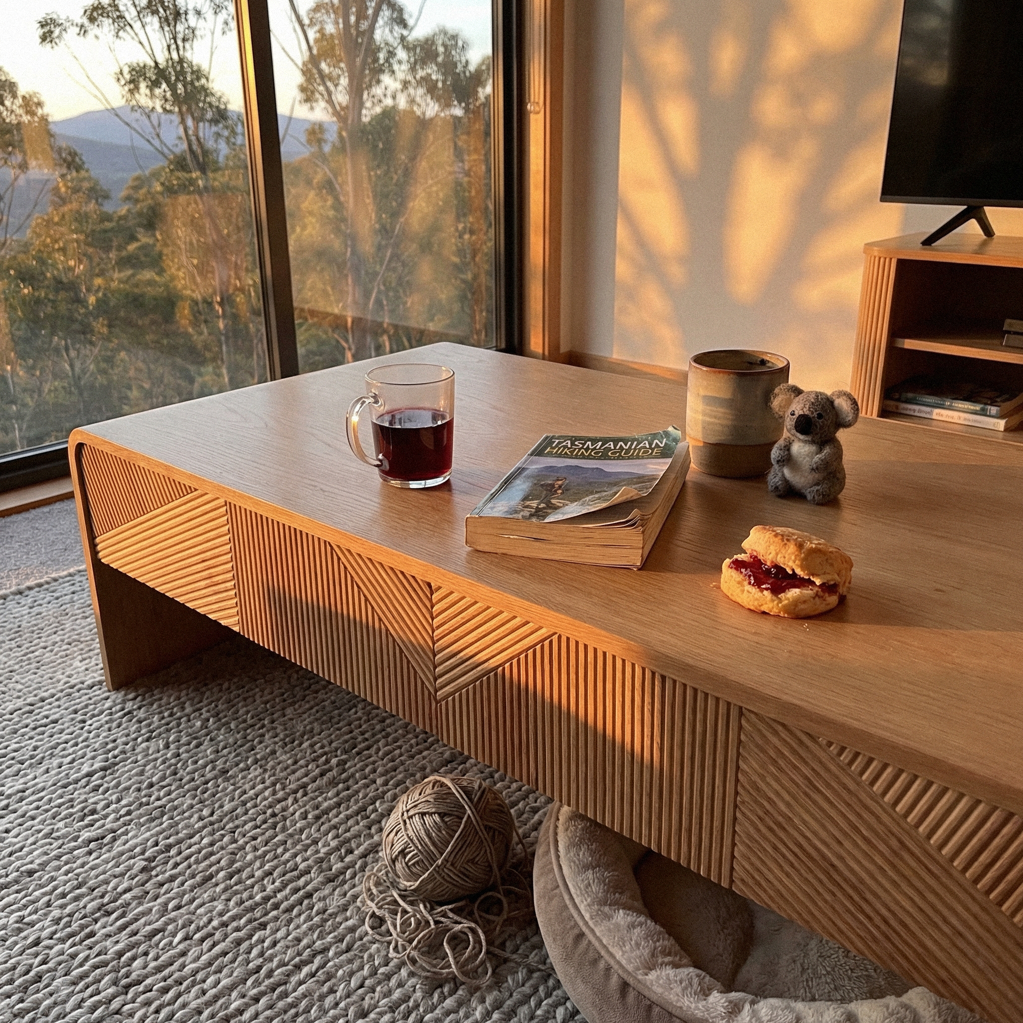 VISTA Coffee Table White oak with sculpted slat detailing