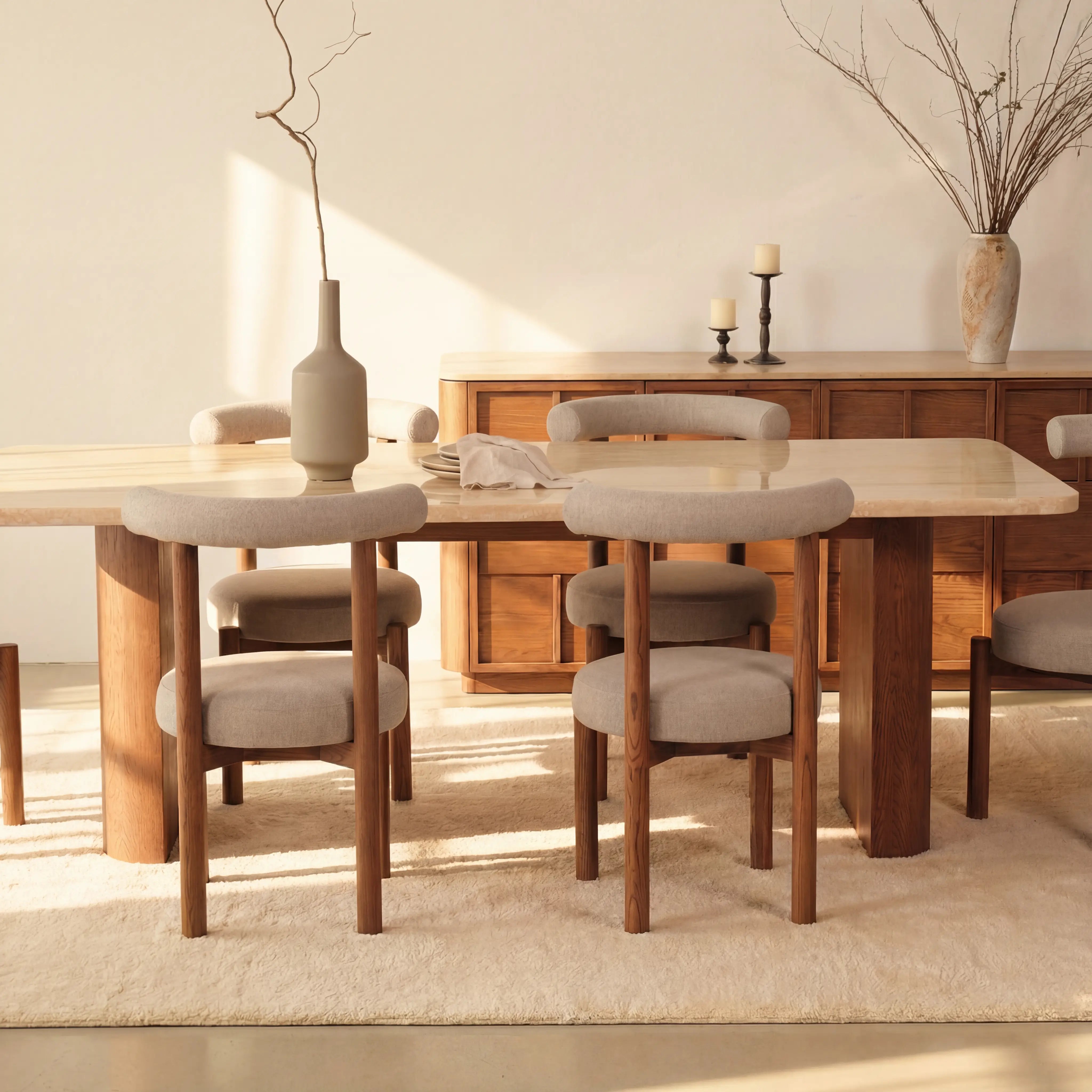 Hearth Sideboard Oak wood with travertine top