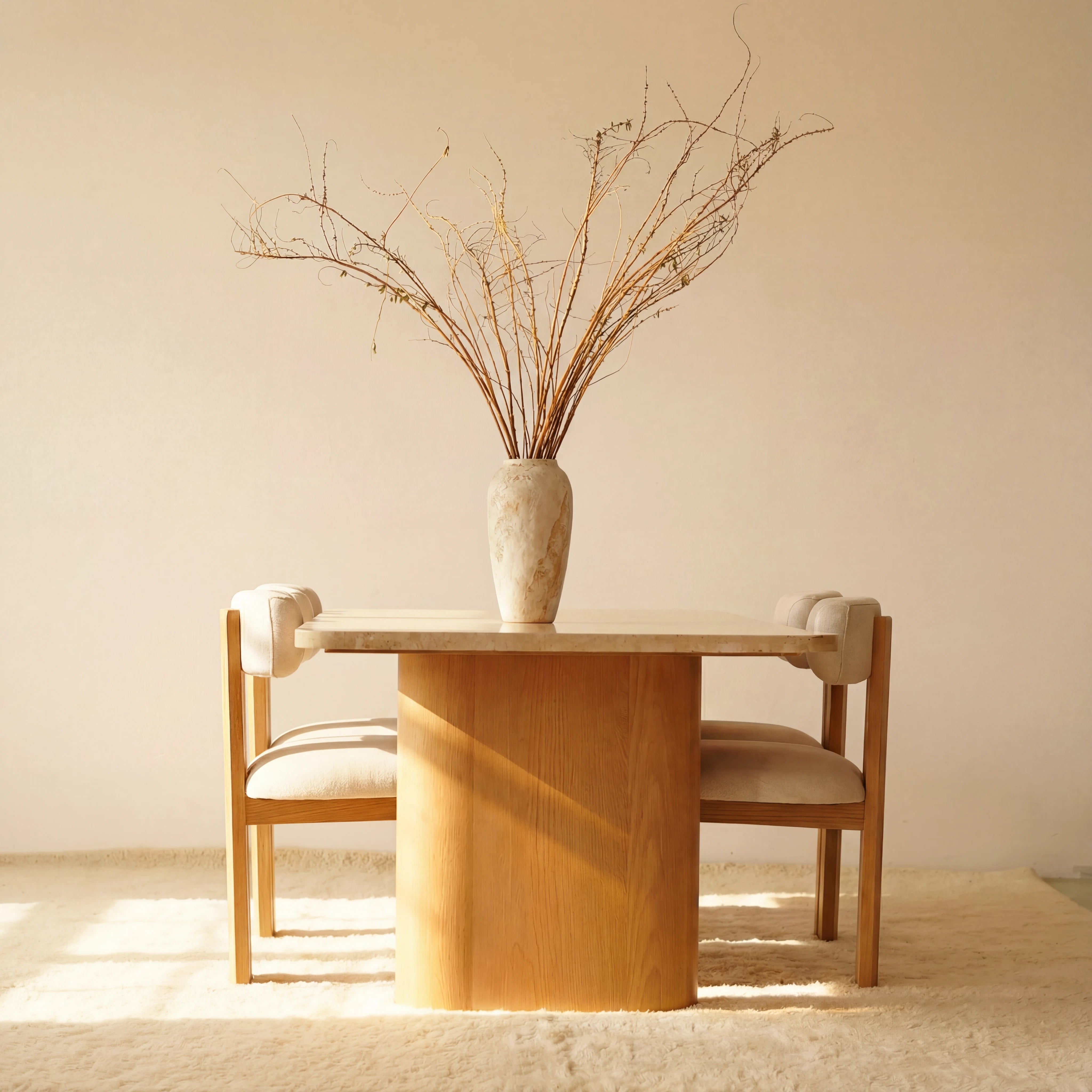 Ovelo Dining Table Oak wood with travertine top