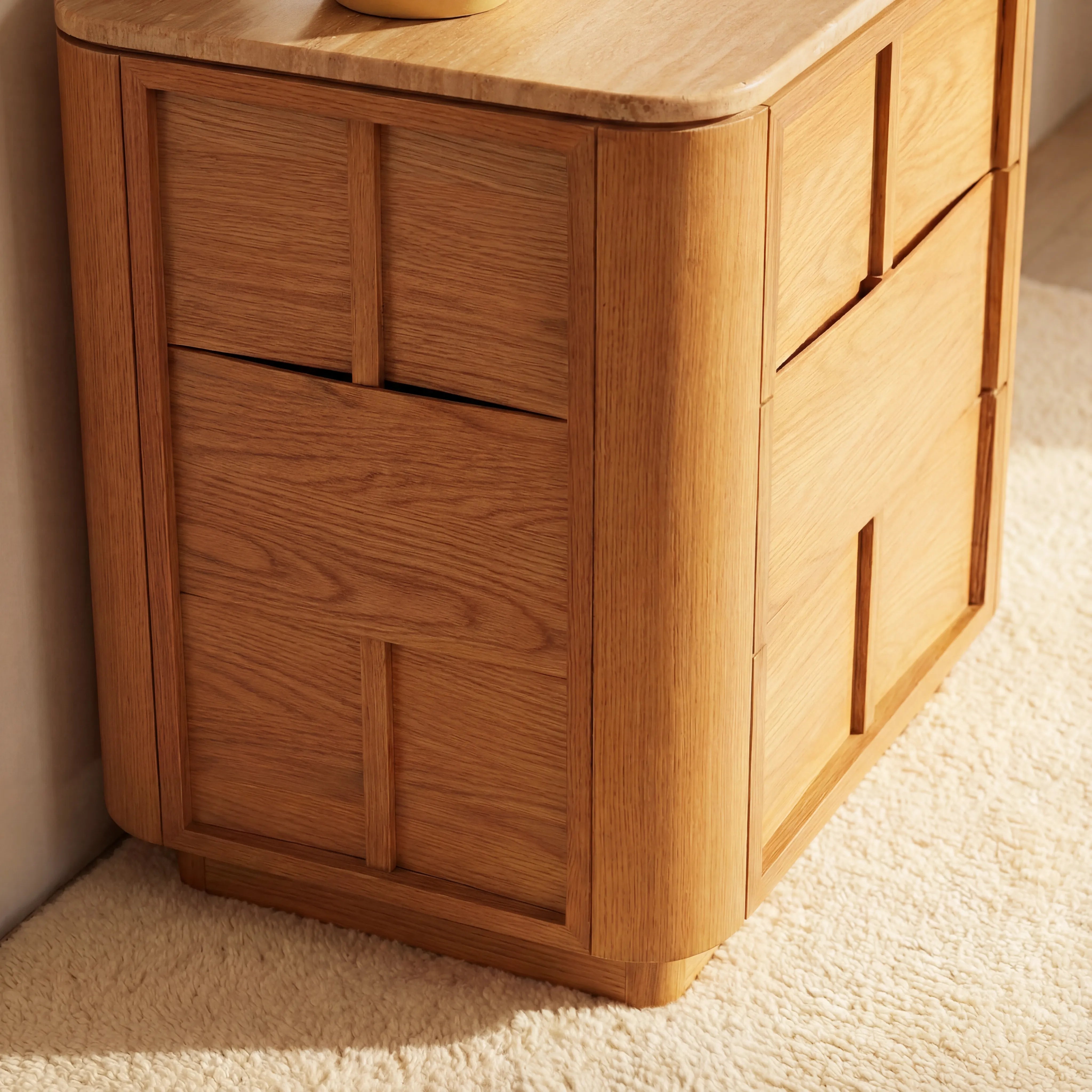 Hearth Bedside Table Oak wood with travertine top