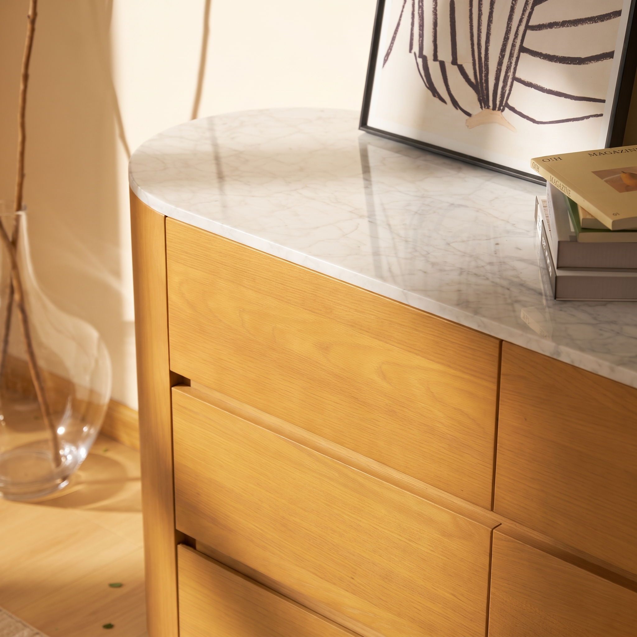 Cove 6-Drawer Dresser — Natural oak with marble top