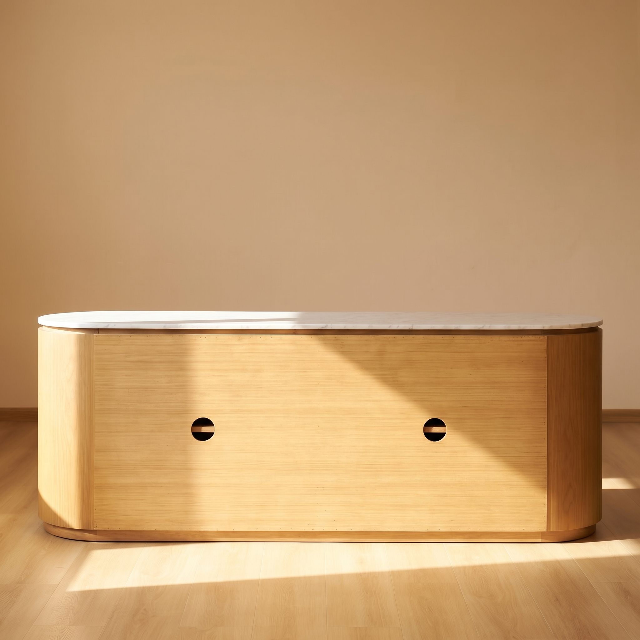 Cove Sideboard — Natural oak with  marble top