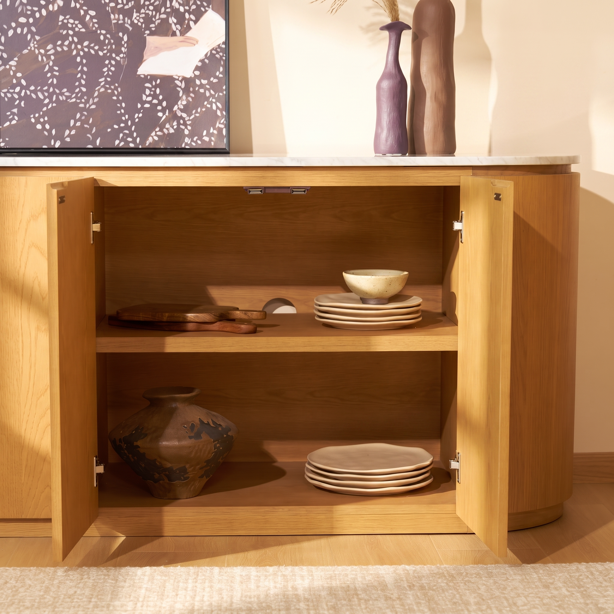 Cove Sideboard — Natural oak with  marble top
