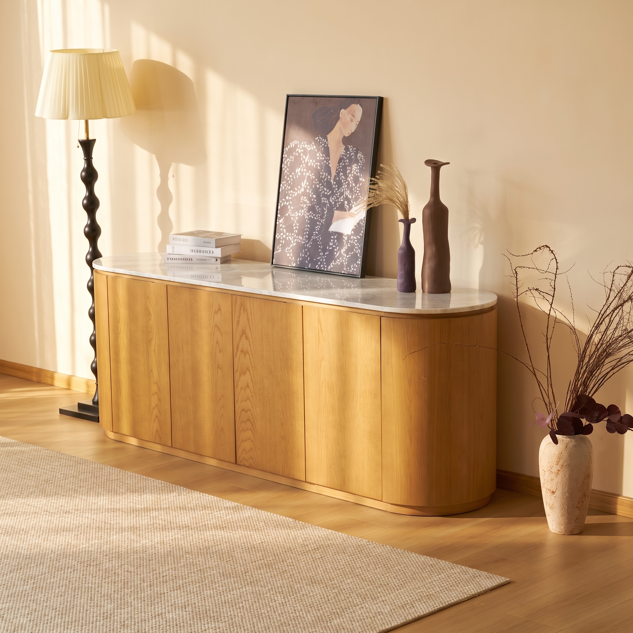 Cove Sideboard — Natural oak with  marble top