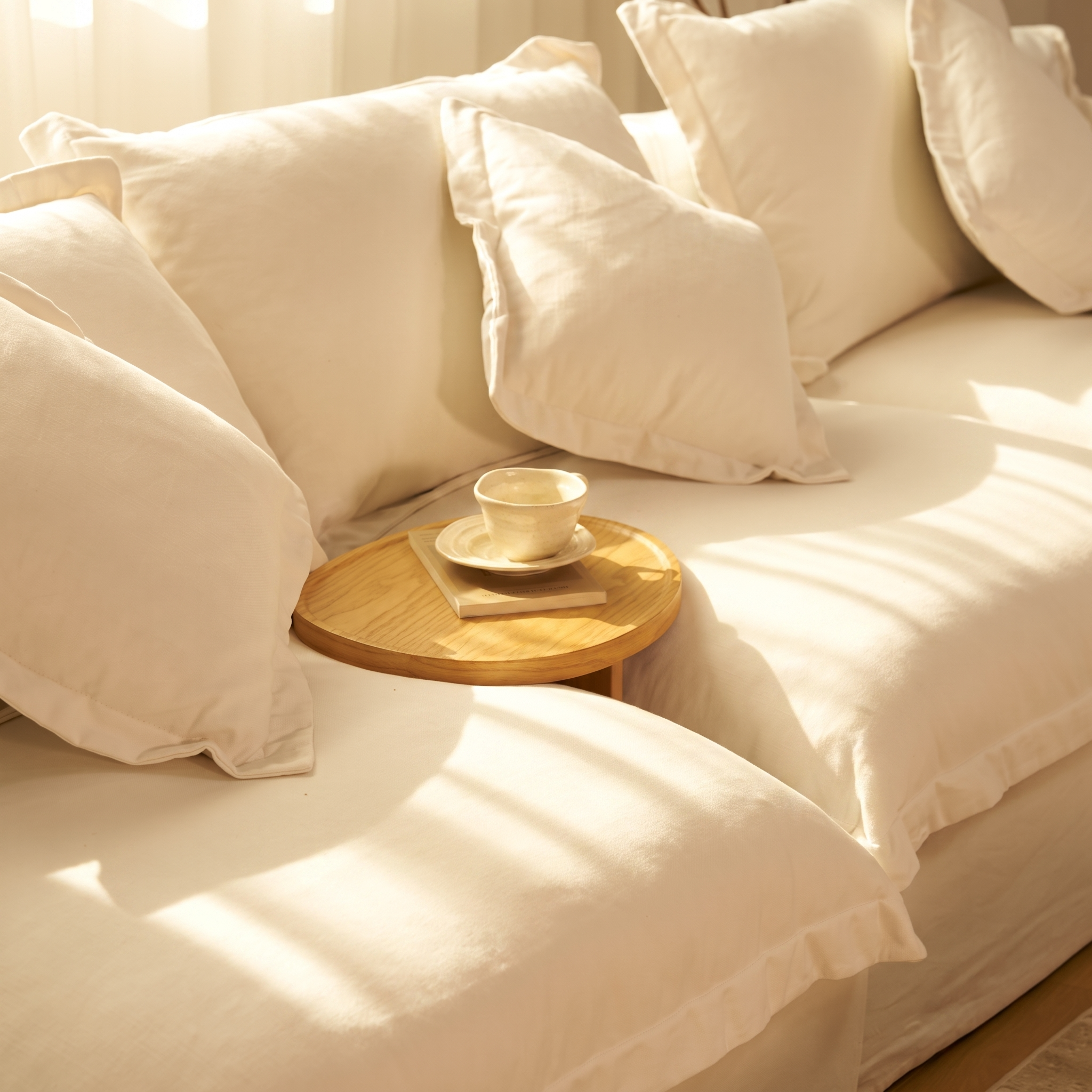 Loma Sofa Arm Table — Natural oak finish
