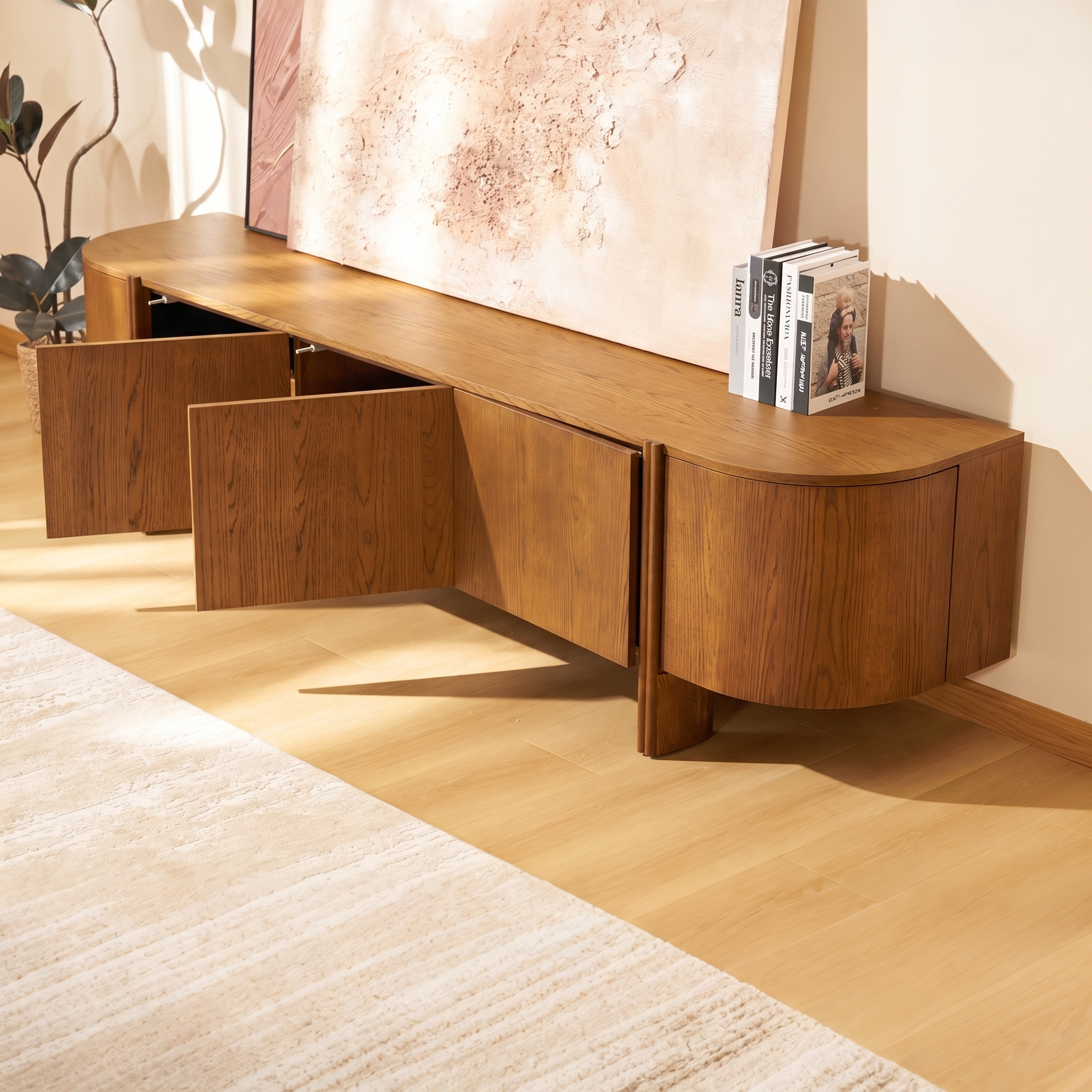 Moro Media Console  — Dark oak with a marble top