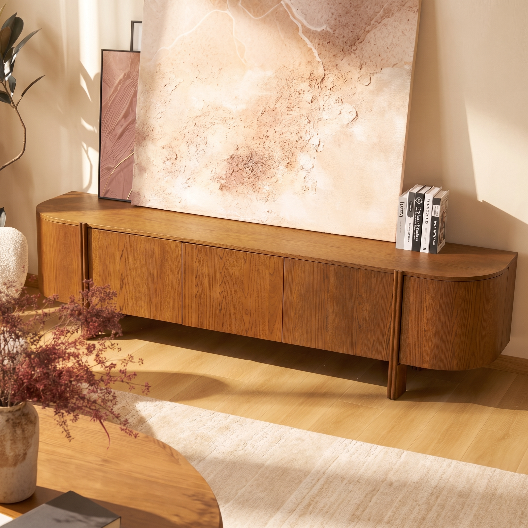 Moro Media Console  — Dark oak with a marble top