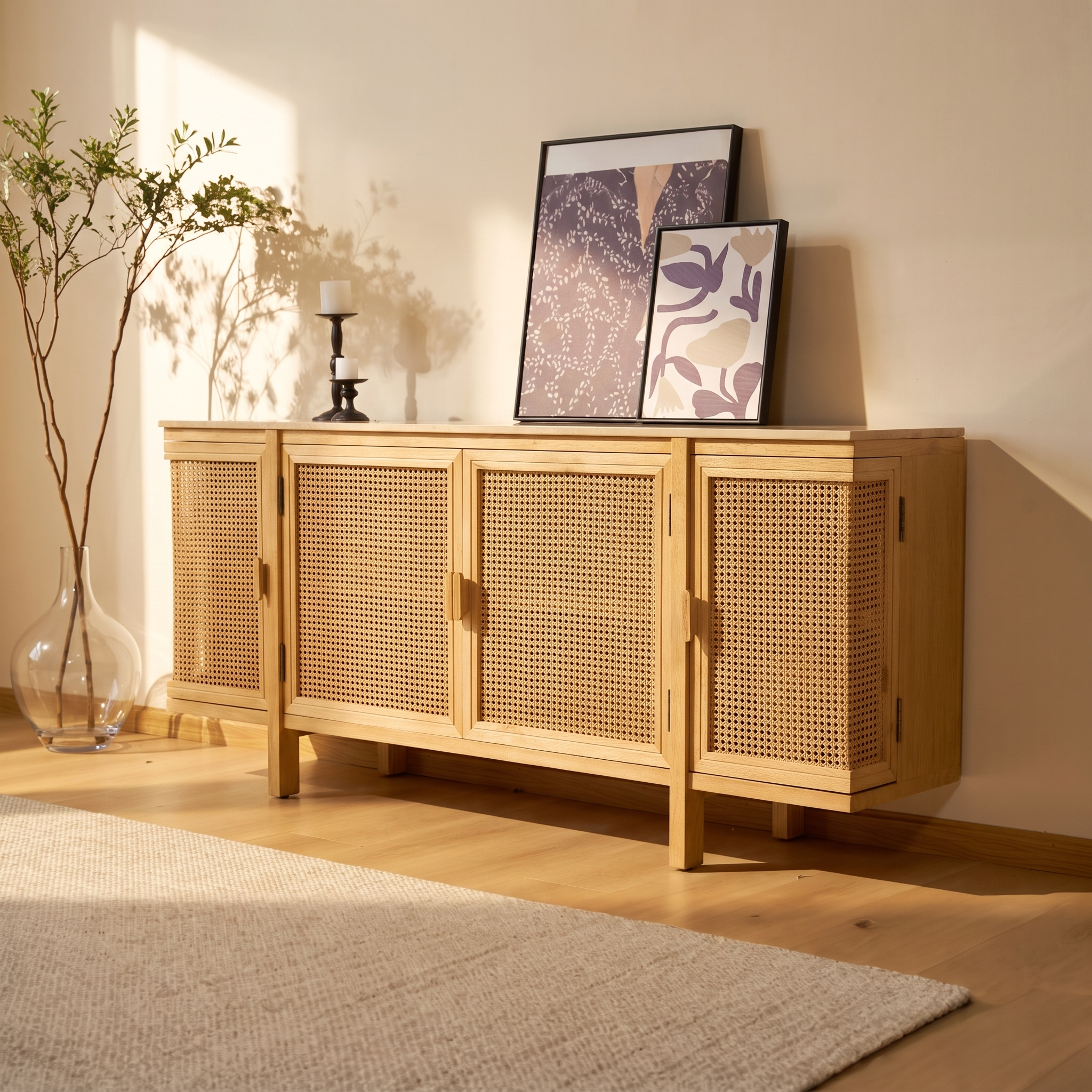 Nara Cane Sideboard  — Natural oak with woven cane doors